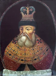 Ivan le Terrible - Parsuna (portræt) af zaren Ivan IV den Forfærdelige (1530-1584), Anonym. Olie på lærred