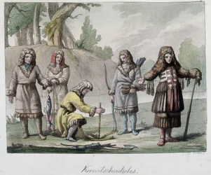 Kamtschadales folk i Sibirien. I "" Den gamle og moderne dragt"" 1819-1820, af Ferrario.