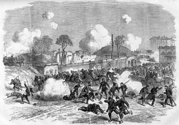 Kommunen i Paris i 1871. Forsvar af Porte Maillot ved federes (communards).