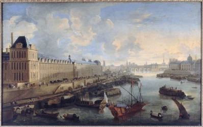 La Grande Galerie du Louvre, le Pont-Neuf, la Cité, le collège des Quatres-Nations, ca. 1670, på Seinen den kongelige galease, nuværende 1. og 6. arrondissement, mellem 1670 og 1685 (olie på lærred)