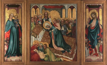 La mort de la Vierge - Retable de Roudnice (, vers 1410 - Jomfruens død. Roudnice-altertavlen - Anonym. Tempera på panel, ca. 1410. Nationalgalleriet, Prag