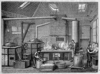 Laboratorium til madlavning af dåsemad - i "" Industriens vidundere"" af Louis Figuier