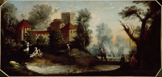 Landskab med befæstet borg. Mellem 1701 og 1800 (olie)