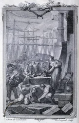 Handel med kolonierne (inklusive kaffe) - i ""Filosofi og politik for europæiske virksomheder og handel med de to Indien"" af G.T. Raynal, red. Pellet, Genève