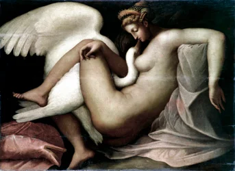 Leda og svanen Anonym maleri efter en original detruit af Michelangelo Buonarroti kaldet Michelangelo (Michelangelo eller Michelangelo