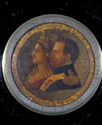 Låg af snusdåse med portrætter af Napoleon I og Josephine. Milano, Risorgimentos museum