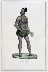 Man of Byron Islands with tattoos (Polynesien) - i "The different peoples of the earth" af Abbe Paul Jonhanneaud, Librairie des Bons livres