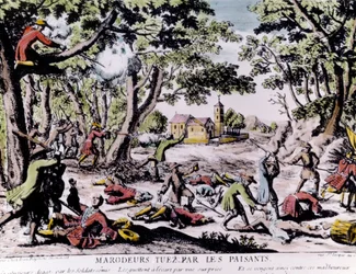 Marauders skudt af bønder. 1700-tals tryk Paris, B.N.