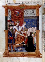 Marcuello præsenterer sin bog for Ferdinand II af Aragon