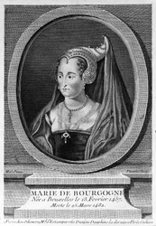 Marie af Bourgogne (1457 - 1482), datter af Karl den Dristige og hustru til Maximilian af Østrig. 1800-tals gravering.
