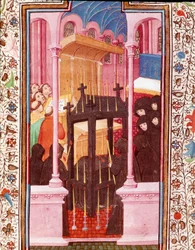 Miniature begravelsesscene fra "" The Hours of Edward I (Duarte) of Portugal (1391-1438)" Lissabon fra det 15. århundrede, Torre do Tombo
