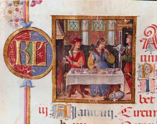 Januar måned: banketscene. Miniature fra Breviary of Hercules (Ercole) I d