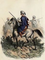 Mauriske gendarmer (eller markvagter) med ansvar for landpolitiet i Algier, uddannet i 1831. I „L