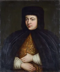 Natalia Kirillovna Narychkina - Portræt af tsarinaen Natalia Naryshkina (1651-1694), Anonym. Olie på lærred, anden halvdel af det 18. århundrede, Statens museum for arkitektur, historie og kunst, Vladimir