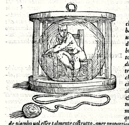 Nicoli Fontanas anden kulør kaldet Tartaglia (1499 - 1557). Det sørger for en krystalkugle, hvori dykkeren lukker sig. Gravering 16. århundrede.