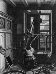 Olaus Romer (Ole), dansk astronom (1644-1710) observerer formørkelserne af Jupiters satellitter
