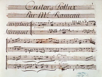 Side med partitur af Castor et Pollux, lyrisk tragedie af Rameau (1737)