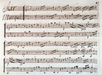 Side med partitur af Castor et Pollux, lyrisk tragedie af Rameau (1737)