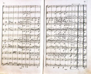 Side af den første tyske udgave af partituret til Symphony n. 1 i C-dur af den tyske komponist Ludwig van Beethoven (1770-1827) (1799-1800). Bonn