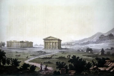 Maleri, der forestiller templerne i Paestum, nuværende Capaccio.