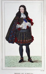 Filip II, hertug af Orléans, Chartres, Valois, Nemours og Montpensier (1674-1723). Regent af Frankrig fra 1715 til 1723. Stik fra 1830.
