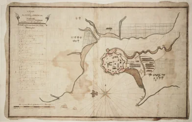 Plan over byen og fæstningen Gariah, ca. 1755 (blæk, akvarel)