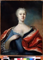 Portræt af prinsesse Charlotte Christine af Brunsvig Wolfenbuttel, hustru til Tsarevich Alexei af Rusland (1694-1715) (Portræt af Charlotte Christine af Brunswick Wolfenbuttel, hustru til Tsarevich Alexei af Rusland). Anonymt maleri. Olie på lærred,