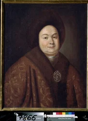 Portræt af tsarinaen Eudoxia Feodorovna Lopukhina (1669-1731), hustru til Peter I af Rusland (Portræt af zarinaen Evdokiya Feodorovna Lopukhina, hustru til zar Peter I af Rusland). Anonymt maleri. Olie på lærred, 80 x 63 cm, begyndelsen af ​​1700-tallet. s