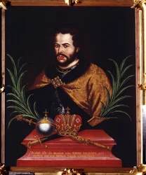 Portræt af zaren Ivan V Alexeyevich (1666-1696) (Portræt af zaren Ivan V Alexeyevich). Anonymt maleri. Olie på lærred