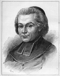 Portræt af Abbe Fabre eller Jean-Baptiste (Jean Baptiste) Fabre (1727-1783), en fransk gejstlig og forfatter. Gravering i "" Le Monde Illustré""