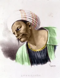 Portræt af Averroes (1126 - 1198).
