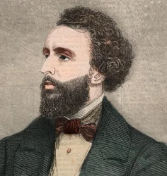 Portræt af Bayard Taylor (1825-1878), amerikansk digter. Indgravering i "" The illustrated London News "" af 23. januar 1858.