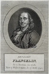 Portræt af Benjamin Franklin, amerikansk politiker og fysiker (1706-1790)