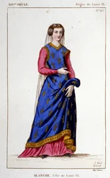Portræt af Blanche (1252 - 1320), datter af Ludvig IX (Saint Louis), hustru til Alfonso X, konge af Castilien. Stik fra 1830.