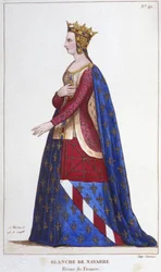 Portræt af Blanche af Navarra (1224 -1283) Dronning af Frankrig Brud til Johannes I. Roux i 1236. Indgravering af 1830