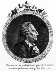 Portræt af Casanova (1725 - 1798) - portræt i frontispice, i "" Historien om min flugt fra fængslerne i Republikken Venedig "", skrevet til Dux i Bøhmen