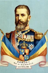 Portræt af Charles I (Carol I) (1839-1914), konge af Rumænien. 1800-tallets kromolitografi