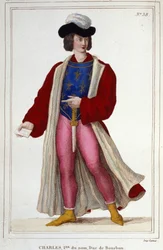 Portræt af Charles I af Bourbon 1401-1456. Gravering af 1830