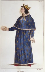 Portræt af Karl V den Vise (1338 - 1380). indgravering af 1830