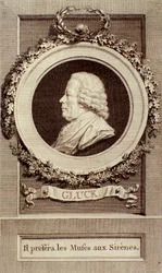 Portræt af Christoph Gluck (1714-1787), tysk komponist, gravering. 1700-tallet. Bologna, civico museo musico