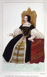 Portræt af Claude de France (1499 - 1524) kone til Francois 1., kongen af Frankrig. Gravering af 1830