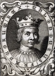 Portræt af Clovis III (? - 695), konge af Austrasia. 1700-tals stik
