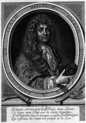 Portræt af Dominique (Domenico Giuseppe) Biancolelli (1640-1688) skuespiller, han skabte karakteren af Harlequin (Arlechino), som han udførte. Han var en del af den trup, som Mazarin bragte til Paris i 1660 til Comedie-Italiana.