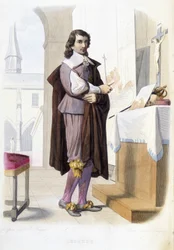 Portræt af Eustache Le Sueur, fransk maler (1616-1655). på sit værksted - i “Den franske Plutarch””, af Mennechet