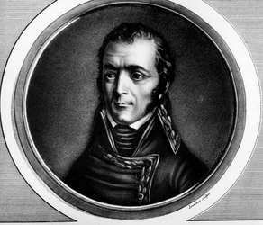 Portræt af Guillaume Marie-Anne Brune (1763-1815), marechal fra Frankrig. Indgravering i "" Komplet samling af historiske malerier fra den franske revolution, i tre bind.""" 1804.