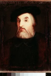 Portræt af Hernan CORTES (1485-1547), spansk conquistador af Mexico. Anonymt maleri. Madrid, Nationalbiblioteket.
