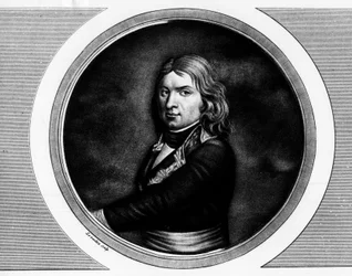 Portræt af Jean Etienne Championet, general francais (1762-1800). Indgravering i "" Komplet samling af historiske malerier fra den franske revolution, i tre bind.""" 1804.