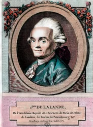 Portræt af Jean Jerome Lefrancois de Lallande (1732 - 1807), fransk astronom. Stik af det 18. århundrede. Privat samling.