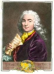 Portræt af Jean Marie Leclair (1697-1764), musiker, komponist og balletmester ved kongens kammer. Gravure fra det 18. århundrede. Privat samling