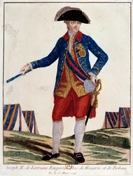 Portræt af Joseph II af Lorraine (1741 - 1790), kejser af det hellige germanske rige, kejser af Østrig, konge af Ungarn af Boheme. Stik af det 18. århundrede. Paris, Musée Carnavalet